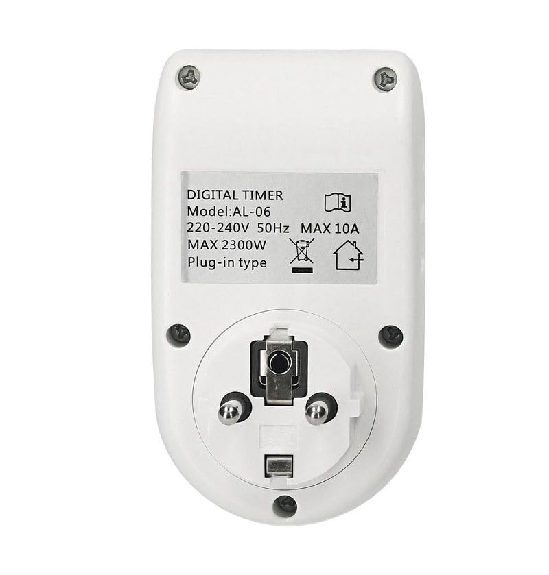 Back view of Easymet AL-06 Digital Timer Switch with specifications label