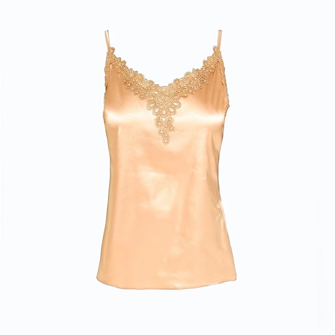 Camisole da donna estive ricamate patchwork senza maniche in raso
