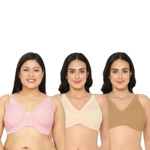 Image of Da Intimo Women's Cotton Non-Padded Non-Wired Full Coverage Bra | Comfortable Adjustable Strap Everyday Bra for Women & Girls -Set of 3 Combo, CL3-D177