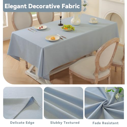 Image of Laolitou Table Cloth Rectangle Linen Waterproof Textured Light Blue Tablecloth, Washable Wrinkle Free Spill Proof Fabric Tablecloths for Dining Table Farmhouse Kitchen Holiday, 60x104 Inch