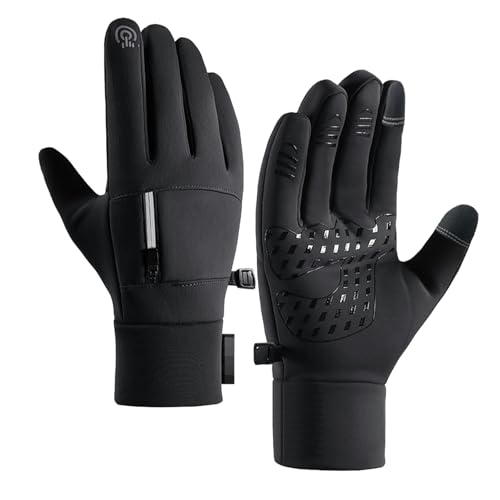 keynoyin Winter Men's Outdoor Cycling Gloves, Touch Screen Windproof and Warm Sports Anti-Splash ski Gloves - Black - XL