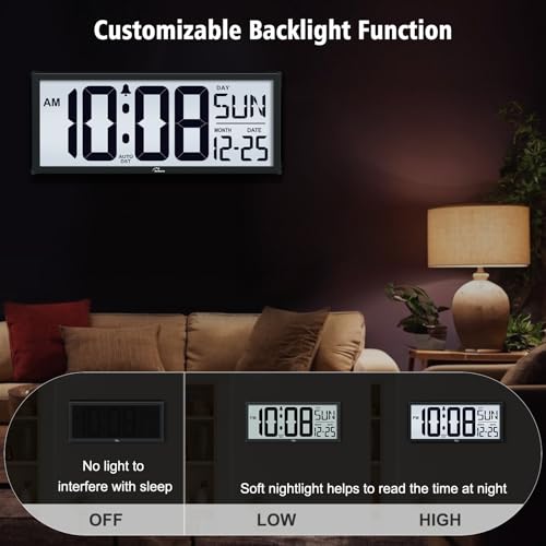 WallarGe Large Backlight Digital Wall Clock