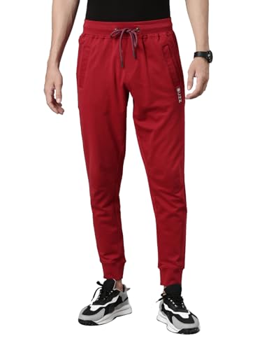 Image of BUZZ Standard Men Athleisure Slim Fit Solid Cotton Joggers Zipper Pockets, Ultra Soft, Stretchable, Breathable, Anti-Slip Waistband with Drawcord, Track Pants for Leisure, Travel, Workout. Pack of 1