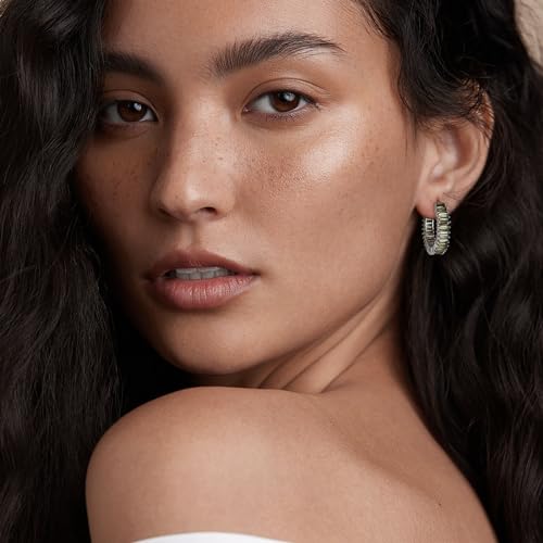 Gloquat Silver Peridot Cz Hoop Earrings For Women Olive Green Hoops S926 Silver Post Vintage Peridot Diamond Stone Hoops August Birthstone Cz Hoops For Female Trendy Everyday Hoop Earring Jewelry thumb #2