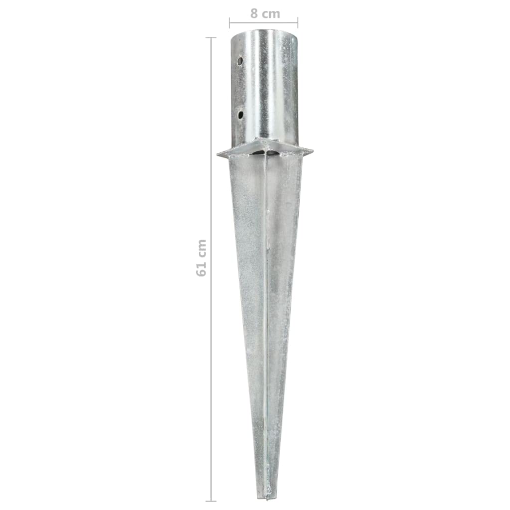 Juego de 2 estacas de acero galvanizado, 8 x 61 cm, anclaje de suelo para valla, protección visual, pabellón, anclaje seguro en el jardín
