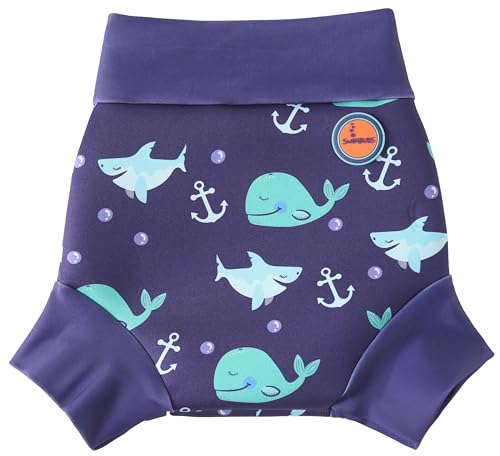 Swimbubs Pannolino da nuoto riutilizzabile, costume da bagno per bambini e bambine, ideale per lezioni di nuoto (3-6 mesi, balena blu)