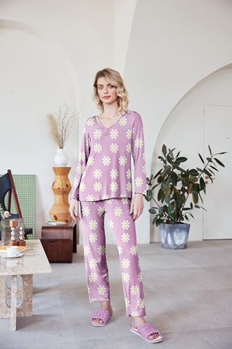 Image of Ekouaer Womens Pajama Sets 2 Piece Lounge Set Fall Winter Pajamas Long Sleeve Pjs Top and Pants Soft Pj Sets Loose Sleepwear