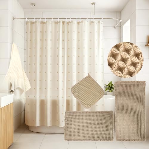 PEDOBALI 5 Pcs Boho Farmhouse Bathroom Shower Curtain Set