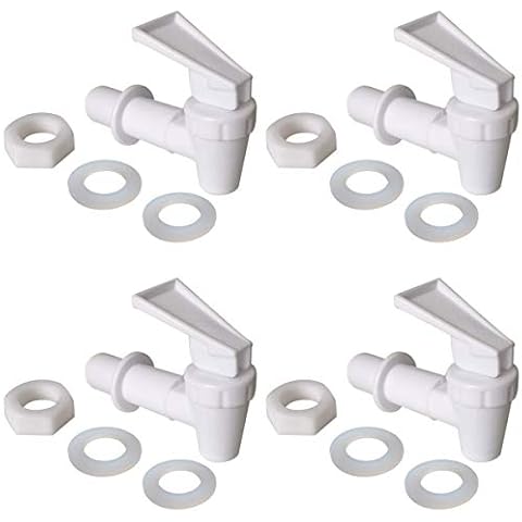 Replacement Cooler Faucet 4 White Water Dispenser Tap Set. BPA Free Plastic Spigot. Cover