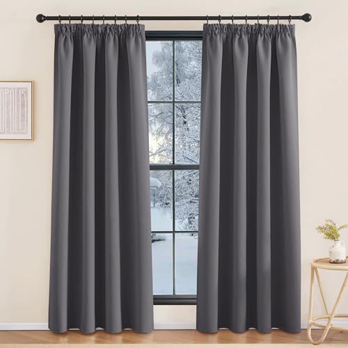 KGORGE Vorhang Thermo Wärmeisolierend Blickdicht Wohnzimmer 2er Set 200 x 140 cm(HxB) Verdunklungsvorhänge für Schienen Schlafzimmer Gardinen Lichtundurchlässig Graue Vorhänge