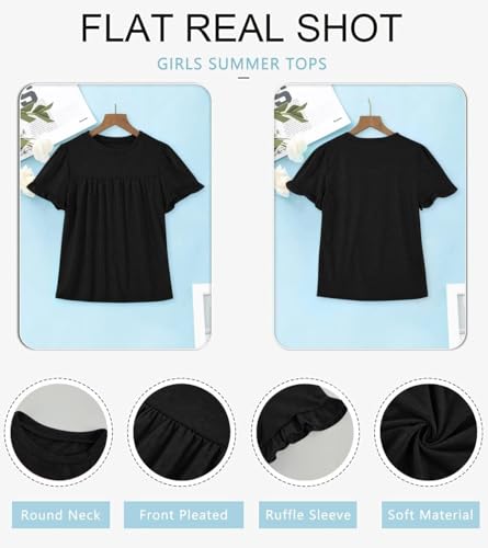 Image of Ebifin Girls Short Sleeve Tops Kids Peplum Babydoll T Shirts Tees 4-15Y | Girls T-Shirts, Crew neck Short Sleeve Shirts, Casual Tunic Tops, Cute Blouses, Summer Tees, Ruffle Hem, Loose fit