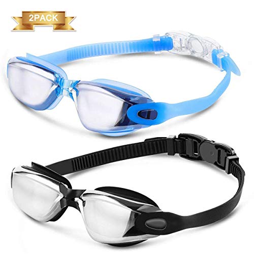 Lunettes de Natation, 2-Paires Lunettes de Piscine de Placage/Transparent Anti-UV Anti-Brouillard Protection pour Adultes Hommes et Femmes