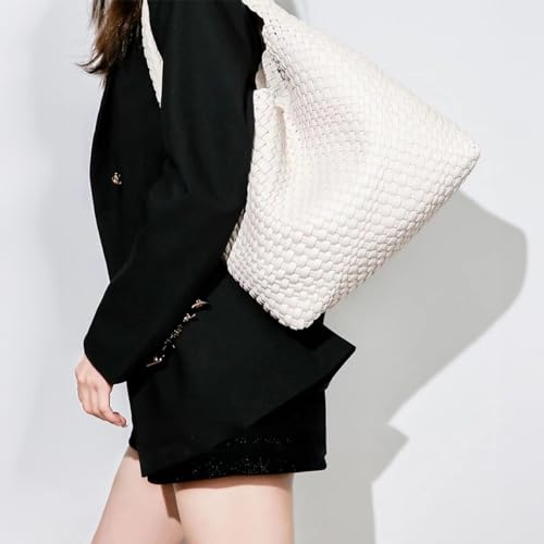 Image of Woven Tote Bag for Women with Purse, Vegan Leather Hobo Bags Large Handmade Underarm Shoulder Bag