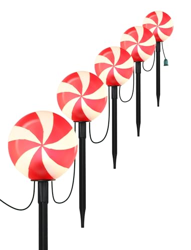 Piquets de Noël en sucre d'orge lumineux LED C7 pour allée extérieure x5