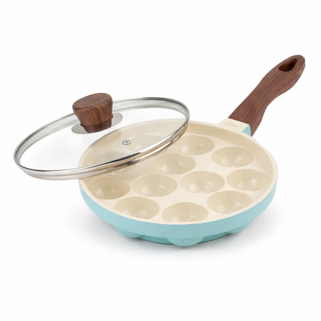 Vinod Ceravit Ceramic Non Stick Appe Pan with Glass Lid - 12 Cavity, 20.5 cm | Appam Patra, Paniyarakkal, Appam Maker, Paniyaram Pan, Paddu Maker, Kuzhi | PFAS PFOA Free | Gas Stove Compatible-image-19