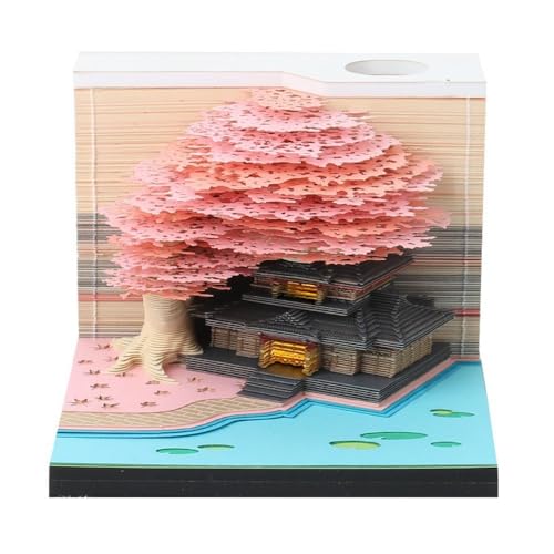 taefyiasz カレンダー メモ帳、3D 美しい桜の木 メモ帳、ライト付き卓上 ,キノコハウス/花園清水寺/パノラマツリー ピンク/地球/マッシュルーム レッドの形 クリエイティブ デスク DIY 紙彫刻,アート クラフト デスクトップ 家の彫刻 ギフ