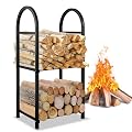 GREENER 2 Tiers Firewood Rack Indoor - Portable Outdoor Wood Holder, Classical Sturdy Firewood Log Storage Rack Stand for Fireplace, Patio, Fire Pit, Stove - Black