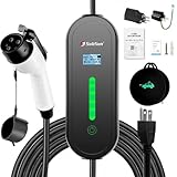 電気自動車 電気自動車用ポータブル SAEJ1772 EV充電器 予約モード付き8A/10A/13A/16A EV充電用ケーブル 家庭用PHV/EV充電ケーブル 100V-240V 電流モード切替可能 5メートル 5M 変換プラグ付き ブラック (5M（2個プラグ付き）)