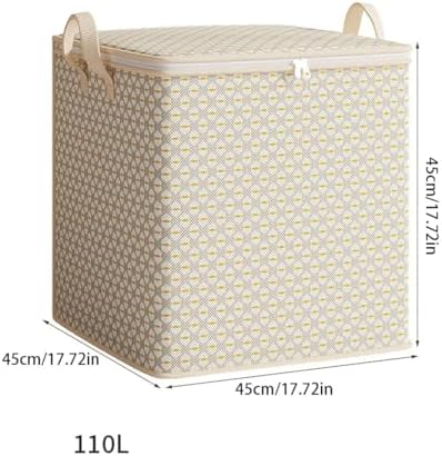 Stackable Clothes Storage Bags, Foldable Clothing Storage Bins Fabric Box Organizer with Metal Buckles and Sides Sturdy Handles, Dustproof Lid (110L)