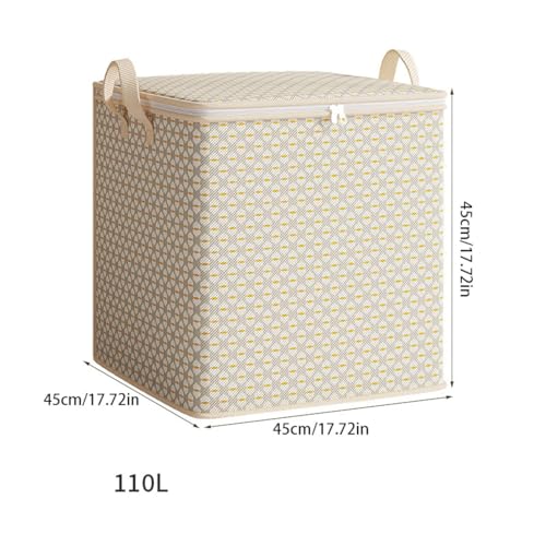 Stackable Clothes Storage Bags, Foldable Clothing Storage Bins Fabric Box Organizer with Metal Buckles and Sides Sturdy Handles, Dustproof Lid (110L)