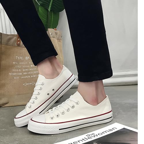 Unisex Canvas Shoes,Low Top and Lace up Fashion Casual Sneakers Black and White Casual Tennis Shoes Classic Walking Shoes (B White,Women 8.5/Men 7)3