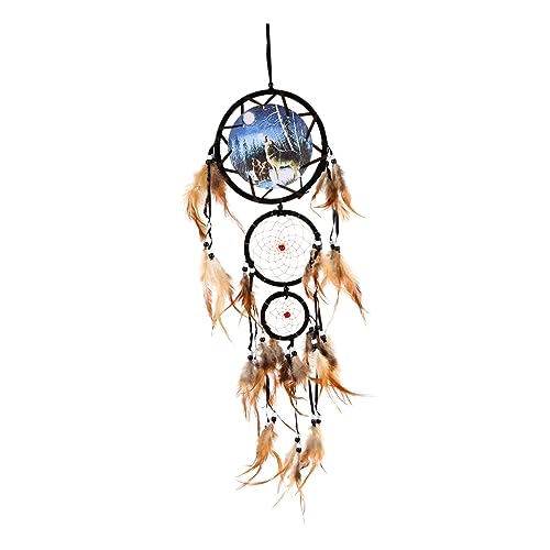 OUNONA Beige Wolf Dream Catcher Pendant Handmade Interior Decor with for Bedroom Office Garden Unique Home Wind Chime with Blessing Features