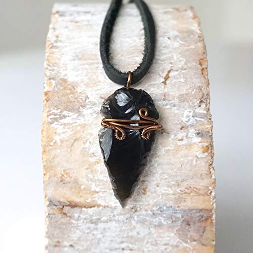 Designs By Nature Gems Handmade Men’s Obsidian Arrowhead Necklace Antique Bronze, January Birthstone #TOP2