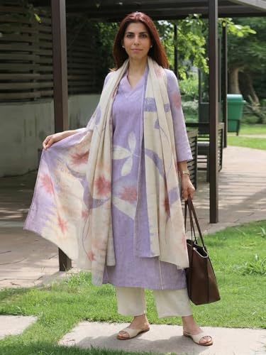 Image of GoSriKi Women Cotton Blend Straight Fit Printed Kurta Pant Dupatta Set | V Neck Three Quarter Sleeve Ensemble | Soft Breathable Fabric | Comfortable Elegant Styling for Office Casual Wear