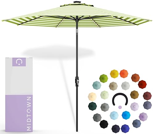Image of Midtown Umbrellas LED Swilt - 9 Ft Solar LED Patio Umbrella, Pear Stripes