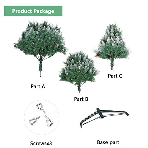 SHareconn 7.5ft Unlit Artificial Hinged Christmas Tree Snow Tree with Pine Cones, 2000 Branch Tips and Metal Stand