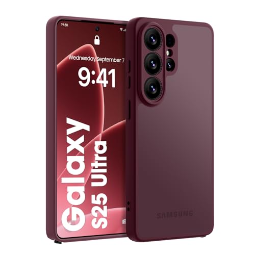 KPPIT für Samsung Galaxy S25 Ultra Hülle 6 8 Zoll [Militärischer Fallschutz] Vollständiger Kameraschutz Stoßfest Kratzfest Transluzente Matt Handyhülle für Galaxy S25 Ultra 5G Case Weinrot