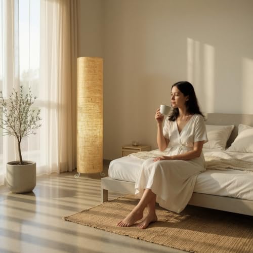 Image of Cotton Fabric Floor Lamp for Bedroom's Desk Lamp for LivingRoom, Bed Room, Office | Night Stand Dimmable Room Floor Lamp for Reading (Brown)
