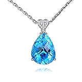 Daesar 18ct White Gold Necklace for Women Teardrop Shape Heart 13.55ct Topaz Necklace Simple 0.8ct D