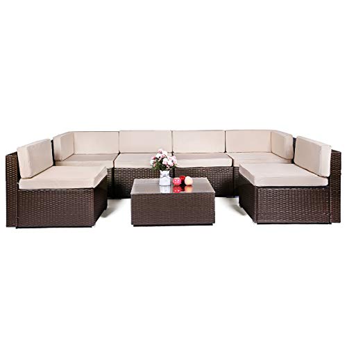 Aecojoy 7 Piece Outdoor Patio Pe Rattan Buy Online In Malta At Desertcart
