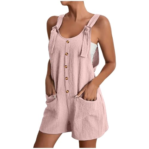 Mono de verano corto para mujer, pantalones de trabajo para mujer, azul, suelto, elegante, con botones, sin mangas, con bolsillos, monocolor, mono de verano, ligero, RD1., XXXL