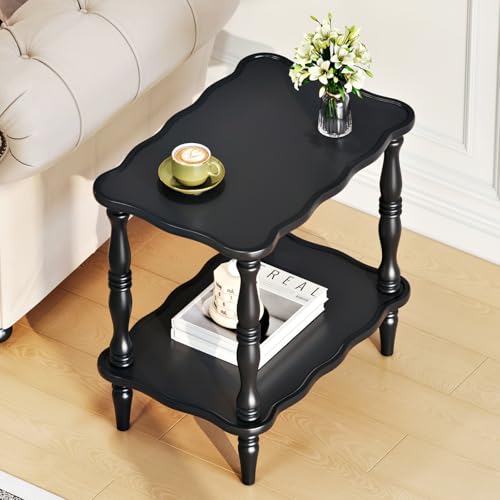 Image of Uniclinens Solid Wood End Side Table - Small Wooden Nightstand for Living Room Bedroom, Black