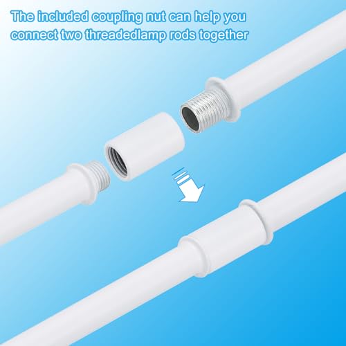 Image of PATIKIL Straight Pipe Lamp Stems Rod Kit, 6 Set M10 Carbon Steel 70mm(2.76 inch) Long Double End Thread Rod with Coupling Nuts Sleeve Connector for Table Lamps Chandeliers, White