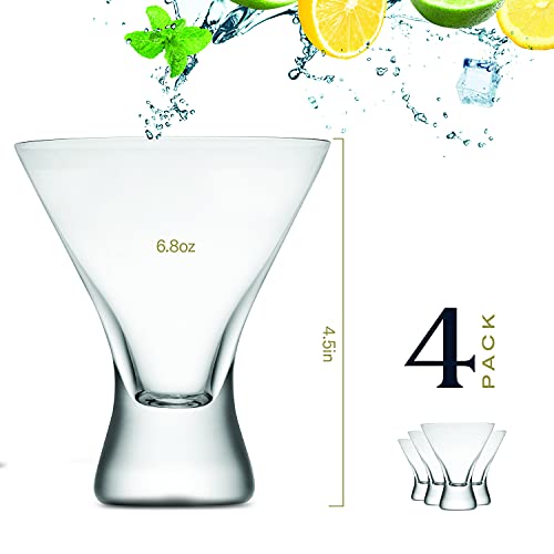 Beneti Martini Glasses Set Of 4 - 8 Oz Margarita Glasses, European Cocktail Glasses, Stemless Martini Glasses, Coupe Glasses, Dishwasher Safe, Glass Cups For Party Cosmopolitan Glasses #TOP4
