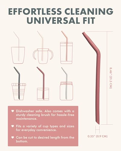 Nightingale Reusable Silicone Straws - Bendy Drinking Straw with Cleaning Brush - Collapsible and Bendable Travel Straw for Kids - Dishwasher Safe, Food-Safe - Set of 6 (Coral Multi)