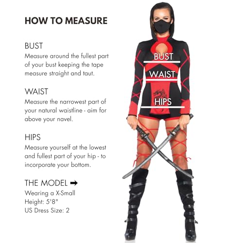 Image of Leg Avenue Women's 3 Pc Dragon Ninja Costume with Hooded Romper, Waist Sash, Face Mask