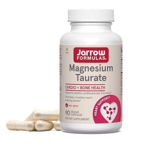 Jarrow Formulas Magnesium Taurate Dietary Supplement Supports Cardio and Bone Health 300 mg per Servings 90 Veggie Capsules Up to a 30 Day Supply