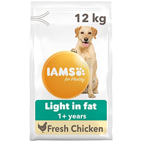 Iams Vitality Croquettes Allégées pour Chiens Adultes Petite et Moyenne Race - Favorise Santé et Vitalité – Très Faible en Graisses - Poulet Frais - Sans : OGM, Colorant, Arôme Artificiel, Blé - 12kg