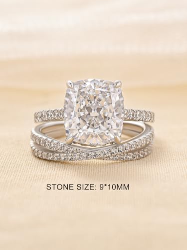 4CT Cushion Cut Engagement Ring Set for Women, S925 Silver CZ Bridal Ring Set with X-Shaped Pavé Band, Wedding & Anniversary Jewelry Gift2
