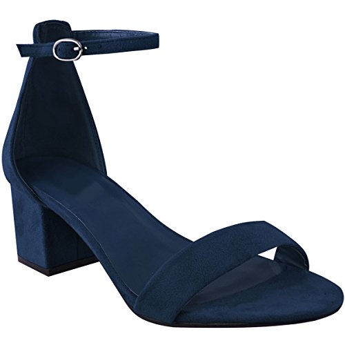 Fashion Thirsty Heelberry® Mujer Tacón bajo Sandalias Negras Tira en Tobillo Trabajo...
