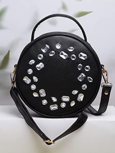 Image of Bagsy Malone Round Sling Crossbody Bag For Women| Beautiful Print Vegan Leather Purse With Slip Pocket Inside| Zip Closure & Adjustable Strap| Storage Space For Essentials