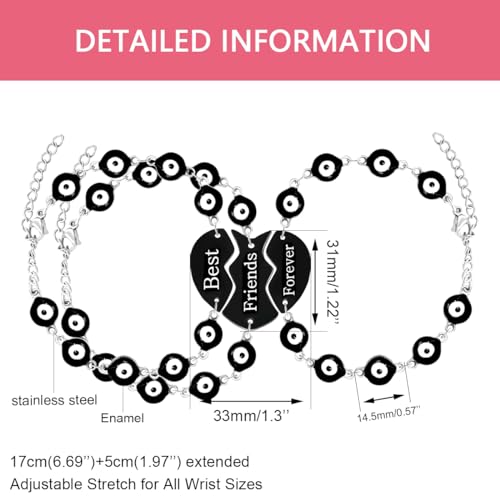 Image of Uloveido 3 Pcs Black Devil's Eye Adjustable Bracelet, Heart Shaped Puzzle Stainless Steel Bracelet, Christmas and Thanksgiving Gifts for Friends and Family Y4292-dian