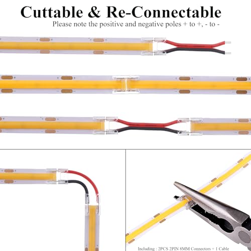 JOYLIT 24V COB LED Strip Lights 6 Meter 6000K Cool White Waterproof, 320LED/M Uniform Tape Light Without Dots CRI 90+ Dimmable Adhesive Decoration Strip Light for Shelf, Cabinet (LED Strip Only)