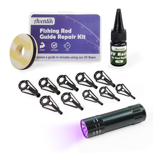 Aventik Fishing Rod Tip Repair Kit Complete with Rod Building Supplies, Wrapping Thread, Complete Supplies and Tip Eyelet Replacements for Fishing Pole Repair Kit