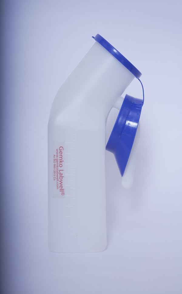 GEMKO LABWELL Unisex (Male and Female) Urinal Pot/Pee Bottle, Portable and Safe Plastic Urine Pot with Cap | 1000 ml Male and Female Urine Collector