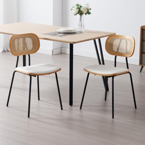 chairus Esszimmerstühle 2er Set Gepolsterte Küchenstühle PU Leder Akzentstühle mit Rattan Rückenlehnen Holz Stühle für Esszimmer Küche Wohnzimmer (Weiß) chairus Esszimmerstühle 2er Set Gepolsterte Küchenstühle PU Leder Akzentstühle mit Rattan Rückenlehnen Holz Stühle für Esszimmer Küche Wohnzimmer (Weiß)